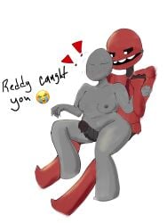 1boy 1girls anon big_penis breasts female penis_between_thighs reddy_(regretevator) regretevator robot thick_thighs