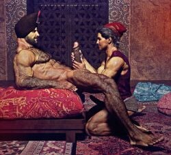 3d aladdin big_balls big_penis body_hair disney gay hairy jafar male male/male male_only muscles muscular muscular_male tagme yaoi yolco