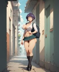 1girls ai_generated alternate_breast_size bimbo bimbofication boku_no_hero_academia creativevisionsai female female_only high_heels jirou_kyouka kyoka_jiro miniskirt my_hero_academia platform_heels round_breasts school_uniform schoolgirl solo