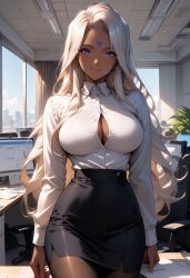 2024 ai_generated ass breasts butt_outline cleavage curvy dark-skinned_female dark_skin female office office_lady oh_my_goddess! oh_my_goddess! pantyhose pencil_skirt skintight solo tagme tight_clothing urd white_shirt yggdrasiladm