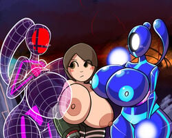 2018 3girls blue_alloy breasts breasts_out dodo-bot female female_only fighting_alloy fighting_wire_frames huge_breasts humanoid massive_breasts mii mii_gunner mii_gunner_(smash_ultimate) mob_face multiple_girls nintendo repost robot super_smash_bros. super_smash_bros._brawl super_smash_bros._melee trio wireframe