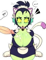 1girls big_breasts brawl_stars breasts cat_ears cat_tail cum_on_breasts female green_skin huge_breasts jaylin maid maid_outfit maid_uniform molestation penis sexual_assault short_hair willow_(brawl_stars) yellow_eyes