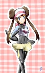 1girls aozame_takao blue_eyes bodysuit bodysuit_under_clothes breasts brown_hair cosplay double_bun fake_tail female female_focus female_only hair_bun human latex latex_bodysuit looking_at_viewer nintendo pokemon pokemon_bw2 rosa_(pokemon) shirt shirt_lift shorts small_breasts smile solo tail twintails umbreon_(cosplay) visor_cap white_shirt yellow_shorts