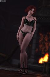 3d breasts female high_heels light-skinned_female lingerie looking_at_viewer missally red_hair solo the_witcher_(series) the_witcher_3:_wild_hunt triss_merigold underwear