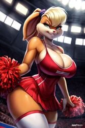 ai ai_generated big_breasts big_cleavage cheerleader cleavage furry huge_breasts huge_cleavage lola_bunny looney_tunes skimpy_outfit skimpy_uniform uniform