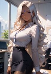 2024 ai_generated ass breasts butt_outline cleavage curvy dark-skinned_female dark_skin female office office_lady oh_my_goddess! oh_my_goddess! pantyhose pencil_skirt skintight solo tagme tight_clothing urd white_shirt yggdrasiladm