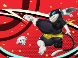 absurd_res anthro ass big_butt bulge clothing coin felid feline femboy gem hamili hi_res looking_at_viewer male male_only mammal mask melee_weapon morgana_(persona) persona_(series) persona_5 short_stack smile smiling_at_viewer solo sword thong underwear weapon