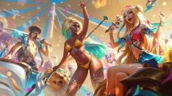 1boy 2girls 2girls1boy bikini bikini_bottom bikini_top dark-skinned_female dark_skin edit edited female league_of_legends light-skinned_female light_skin male nidalee ocean_song_nidalee ocean_song_seraphine ocean_song_yone official_art official_artwork_edit richtofen riot_games seraphine_(league_of_legends) tagme yellow_bikini yellow_bikini_bottom yellow_bikini_top yone