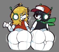 1boy 1girls antennae ass backsack balls big_ass big_butt black_hair blonde_hair blush blush_lines both_sexes_in_same_situation bottomless butts_touching cave_story curly_brace fat_ass fat_butt female hat huge_ass huge_butt male male_and_female_focus meatoids quote_(cave_story) robot thick_ass thick_butt