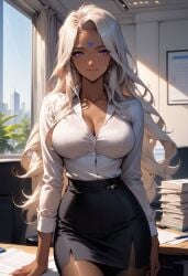 2024 ai_generated ass breasts butt_outline cleavage curvy dark-skinned_female dark_skin female office office_lady oh_my_goddess! oh_my_goddess! pantyhose pencil_skirt skintight solo tagme tight_clothing urd white_shirt yggdrasiladm