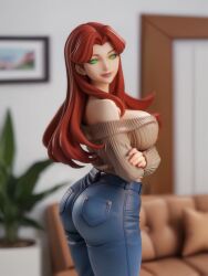 ai_generated breast cartoon_network dc dc_comics figurine green_eyes koriand'r looking_at_viewer solo starfire tamaranean teen_titans tight_jeans