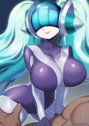 2024 big_ass blue_hair clothed clothed_female_nude_male clothing dark-skinned_male dark_skin dj_sona faceless_male latex latex_suit league_of_legends league_of_legends:_wild_rift muscular muscular_male pale-skinned_female pale_skin riot_games sona_buvelle strongbana tagme thick_thighs watermark