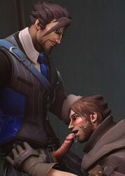 2boys blush cole_cassidy cum erection gay gloves hanzo_shimada obbi_mation overwatch overwatch_2 penis undressing yaoi