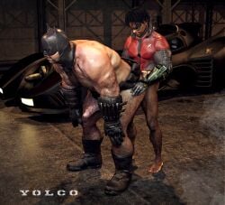 3d african_male batman big_balls big_penis brown_skin dc dc_comics gay male male/male muscle robin_(dc) robin_(dc)_(other) very_dark_skin yaoi yolco