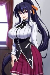 1girls :d ai_generated aipotions akeno_himejima bangs black_hair blue_hair blurry_background breasts clothing completely_nude curtains curvaceous curvaceous_female curvaceous_figure curvy curvy_figure female female_focus female_only hair_between_eyes hair_ornament hair_ribbon high_school_dxd himejima_akeno indoors large_breasts long_hair long_sleeves looking_at_viewer open_mouth pleated_skirt ponytail purple_eyes purple_skirt ribbon school_uniform shirt sidelocks skirt smile solo standing teeth thighhighs tied_hair very_long_hair voluptuous voluptuous_female white_shirt window