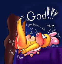anthro ass big_ass big_lips big_penis bow chubby dialogue eyes_rolling_back male mario_(series) nintendo penis pink_bow rough_sex shell shortstack text thick_thighs turtle wendy_o._koopa yelling yellow_body