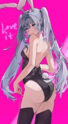 1girls absurd_res absurdres ass bare_arms bare_back bare_shoulders bare_skin bare_thighs black_leotard black_thighhighs blue_eyes blue_eyes_female blue_hair blue_hair_female breasts bunny_girl bunny_tail dot_nose elbows female female_only fingers hair_between_eyes hatsune_miku high_resolution highres legs light-skinned_female light_skin long_hair looking_at_viewer looking_back petite petite_body petite_breasts petite_female petite_girl pink_background pixiv_id_75461708 playboy_bunny rabbit_hole_(vocaloid) shoulders sideboob sidelocks simple_background slender_body slender_waist slim_girl slim_waist small_breasts smile smiling smiling_at_viewer solo standing thighhighs thighs thin_waist twintails upper_body vocaloid white_bunny_ears