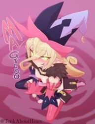 1girls asymmetrical_legwear blonde_hair blush female glowing_eyes green_eyes high_heels licking_lips looking_at_viewer magilou_(tales) naughty_face nipples pointy_ears small_breasts smile solo tales_of_(series) tales_of_berseria thetenk thighhighs tongue_out witch_hat