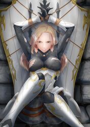 1girls armor armored_boots artist_request big_breasts blonde_hair bodysuit bound defeated defeated_heroine female_focus female_only imminent_rape imminent_sex kisara_(tales) rape restrained restraints shield tagme tales_of_(series) tales_of_arise tied_up torn_bodysuit torn_clothes