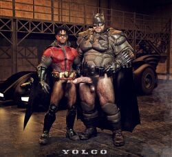 3d african_male batman big_balls big_penis brown_skin gay male male/male muscle robin_(dc) very_dark_skin yaoi yolco