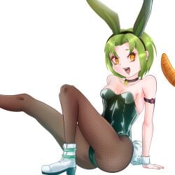 black_choker brown_eyes bunny_ears bunny_girl bunnysuit choker colombian empanada female female_focus fishnet_pantyhose fishnet_stockings flat_chest green_hair hand_on_floor hispanic hispanic_virtual_youtuber indie_virtual_youtuber latam_virtual_youtuber light-skinned_female light_skin looking_at_another miyako_noh monochrome_background one_leg_up open_mouth ryumi ryumivt short_hair sitting sitting_on_floor small_breasts smile twitch twitch.tv virtual_youtuber vtuber white_background white_boots yellow_eyes youtube youtube_hispanic