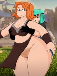 2girls clash_royale eyepatch gloves grabbing_another's_breast grabbing_breasts grabbing_from_behind hairy_pussy heart idontknow_art pussy rascals_(clash_royale) self_upload smile smiling supercell tagme valkyrie_(clash_of_clans)