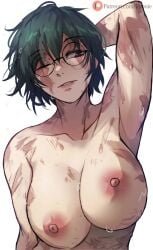 1girls armpits big_breasts female female_only foonie_xd glasses human jujutsu_kaisen scar scars short_hair solo sweat zenin_maki