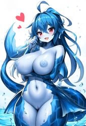 ai_generated blue_hair female fish_tail nude water_elemental