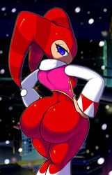 1girls ass bodysuit christmas female female_only huge_ass looking_at_viewer looking_back nights nights_into_dreams red_bodysuit royaloppai rule_63 sega solo solo_female thick_thighs wide_hips