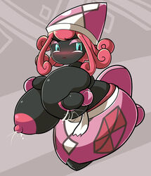 1girls anthro black_body blush breast_expansion breasts female female_only huge_breasts legendary_pokémon nintendo pink_hair pokemon pokemon_sm royaloppai solo solo_female tapu_lele