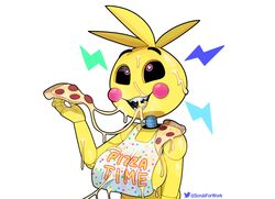 ahe_gao big_breasts cheese five_nights_at_freddy's furry heart-shaped_pupils looking_up pizza robot robot_girl sharp_teeth solo somescrub toy_chica_(fnaf) toy_chica_(love_taste)