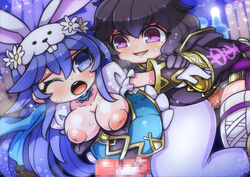 2futas areolae big_penis black_hair blue_hair breasts breasts_out bunny_ears bunny_girl bunnysuit censored chibi clothed clothed_sex clothing duo easter erect_while_penetrated erection fire_emblem fire_emblem_awakening fire_emblem_heroes futa_on_futa futa_only futanari hat human inverted_nipples light-skinned_futanari light_skin lucina_(fire_emblem) lucina_(spring)_(fire_emblem) morgan_(fire_emblem) morgan_(fire_emblem)_(female) mosaic_censoring mostly_clothed nekoyuu nintendo nipples open_mouth pale_skin penis penis_out sex source_request sweat thick_thighs wide_hips