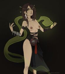 bare_breasts brown_hair female green_eyes magic_the_gathering meren_of_clan_nel_toth psychotey solo tan_skin