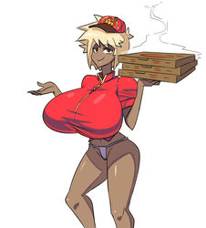 1girls bare_legs big_breasts blonde_hair breasts huge_breasts matsu-sensei pizza_delivery short_hair solo solo_female tagme