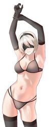 armpits blindfold bra breasts female female_focus female_only hairband ichinose_(ichinose1592) nier:_automata nier_(series) solo_female thighhighs thighs white_hair yorha_2b