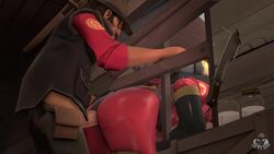 1boy 1boy1girl 1girls 3d ahegao anal anal_sex animated ass bodysuit breasts clothed clothing female fempyro from_behind gas_mask latex male/female penetration pyro pyro_(team_fortress_2) sniper_(team_fortress_2) sound source_filmmaker straight stuck tappysfm team_fortress_2 valve video