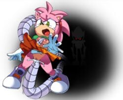 1girls amy_rose breasts classic_amy_rose clothing crying cum cum_in_pussy cum_inside dress female green_eyes green_shirt mechanical_tentacles metal_sonic nipples open_mouth orange_skirt panties penetration pussy rape red_eyes restrained shirt shirt_lift short_hair skirt skirt_lift sonic_(series) sonic_cd spread_legs tears tentacle tentacle_between_breasts tentacle_paizuri tentacle_rape torn_clothes vaginal_penetration white_panties