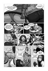 2d ass big_butt big_thighs black_and_white comic femboy juri_han juri_han_(cosplay) mask masked mileena mileena_(cosplay) mortal_kombat redblacktac street_fighter text thighs