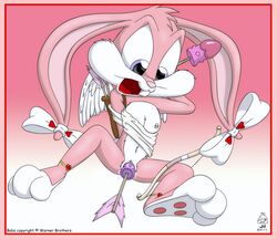 anthro arrow babs_bunny bow bow_(weapon) clothes cub dildo feet female female_only front_view fur furry furry_ears insertion ishoka long_ears looking_down mammal nipples open_mouth pussy rabbit sex_toy solo spread_legs tagme tiny_toon_adventures uncensored