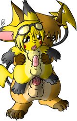 2boys anal anal_sex balls blush duo erection gay goggles male male_only nintendo penis pikachu pokemon pokemon_(species) precum raichu sex size_difference sparky_the_chu white_fur yaoi yellow_fur