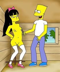 bart_simpson black_hair bondage female hairbow human jessica_lovejoy male nude stockings straight the_simpsons threatening torture wolverine_(artist)