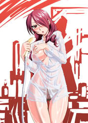 1girls breasts cameltoe curvy ebido female hair_over_one_eyes long_hair megami_tensei mitsuru_kirijo nipples panties persona persona_3 red_hair see-through solo uncensored underwear wet