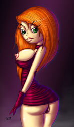 areola areola_slip ass disney female female_only gloves green_eyes human innocenttazlet kim_possible kimberly_ann_possible nipple_slip nipples orange_hair panties pussy redhead solo straight_hair