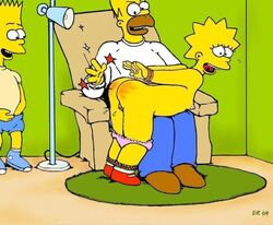 2004 arms_behind_back bart_simpson bend_over bondage female homer_simpson human incest lisa_simpson male nipples rope rope_bondage spanking straight the_simpsons wolverine_(artist) yellow_body