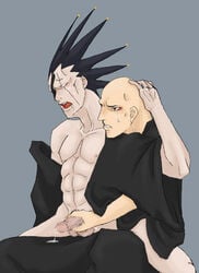 2boys bleach handjob kenpachi_zaraki madarame_ikkaku male male_only multiple_males yaoi zaraki_kenpachi