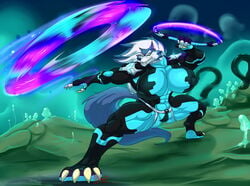 2018 4_toes 5_fingers abs anthro anthro_only balls biceps blue_fur blue_hair blue_nose bodysuit bulge canine capcom claws clenched_teeth clothed clothing darkstalkers edit female female_only fight fur gallon genderswap genderswap_(mtf) gigantic_breasts hair holding_object holding_weapon hungothenomster jon_talbain mammal multicolored_fur multicolored_hair muscular muscular_female muscular_thighs pawpads paws pose redraw rule_63 sharp_teeth skinsuit solo space spacesuit standing starbound teeth third-party_edit throwing_weapon tight_clothing tight_underwear toes two_tone_fur two_tone_hair video_games weapon were werewolf white_fur white_hair wolf yellow_eyes