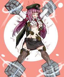 1girls abigail_(metal_slug) black_shirt black_socks disembodied_hand disembodied_hands metal_slug metal_slug_attack military_hat military_uniform pink_hair prisoner ripped_clothing short_shirt simple_background snk tickle_torture tickling