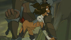 1boy 1girls all_fours arched_back armor ass big_dom_small_sub breasts brown_hair centaurworld clothing crying crying_with_eyes_open ctfbm dark-skinned_female dark_skin defeated doggy_style female from_behind gasp interspecies larger_male male minotaur monster motion_lines netflix nipples open_mouth penetration penis rape rider_(centaurworld) ripped_clothing scratches short_hair shoulder_pads size_difference small_breasts smaller_female spread_legs stomach_bulge tears torn_clothes unseen_male_face vaginal_penetration wide_eyed