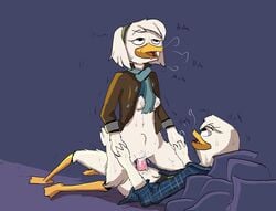 anatid anseriform anthro avian bird bodily_fluids breasts brother brother_and_sister clothed clothing corvusandillion cowgirl_position cum cum_in_pussy cum_inside cum_on_breasts della_duck disney disney_channel disney_xd donald_duck duck ducktales ducktales_(2017) duo female from_front_position genital_fluids hi_res incest male male/female on_bottom on_top partially_clothed penis sex sibling sister teenager young