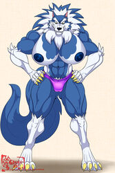 2019 4_toes 5_fingers abs anthro biceps biped black_nose blue_fur blue_hair blue_skin breasts canid canine canis capcom claws clothed clothing darkstalkers edit eyebrows female female_only fingers fur gallon genderswap genderswap_(mtf) gloves_(marking) hair hands_on_hips hi_res huge_breasts hungothenomster jon_talbain large_breasts leg_markings looking_down looking_down_at_viewer mammal mane markings multicolored_fur multicolored_hair multicolored_skin muscular muscular_female muscular_thighs nipples panties pubes pubic_hair redraw rule_63 simple_background socks_(marking) solo standing third-party_edit tight_underwear toes topless two_tone_fur two_tone_hair two_tone_skin vampire_savior video_games were werecanid werecanine werewolf white_fur white_hair white_skin wolf yellow_eyes